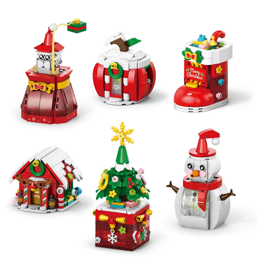 Maison de neige de noël, père noël, bonhomme de neige, blocs de construction de maison, briques, décoration DIY, ornement de bureau, jouets pour enfants