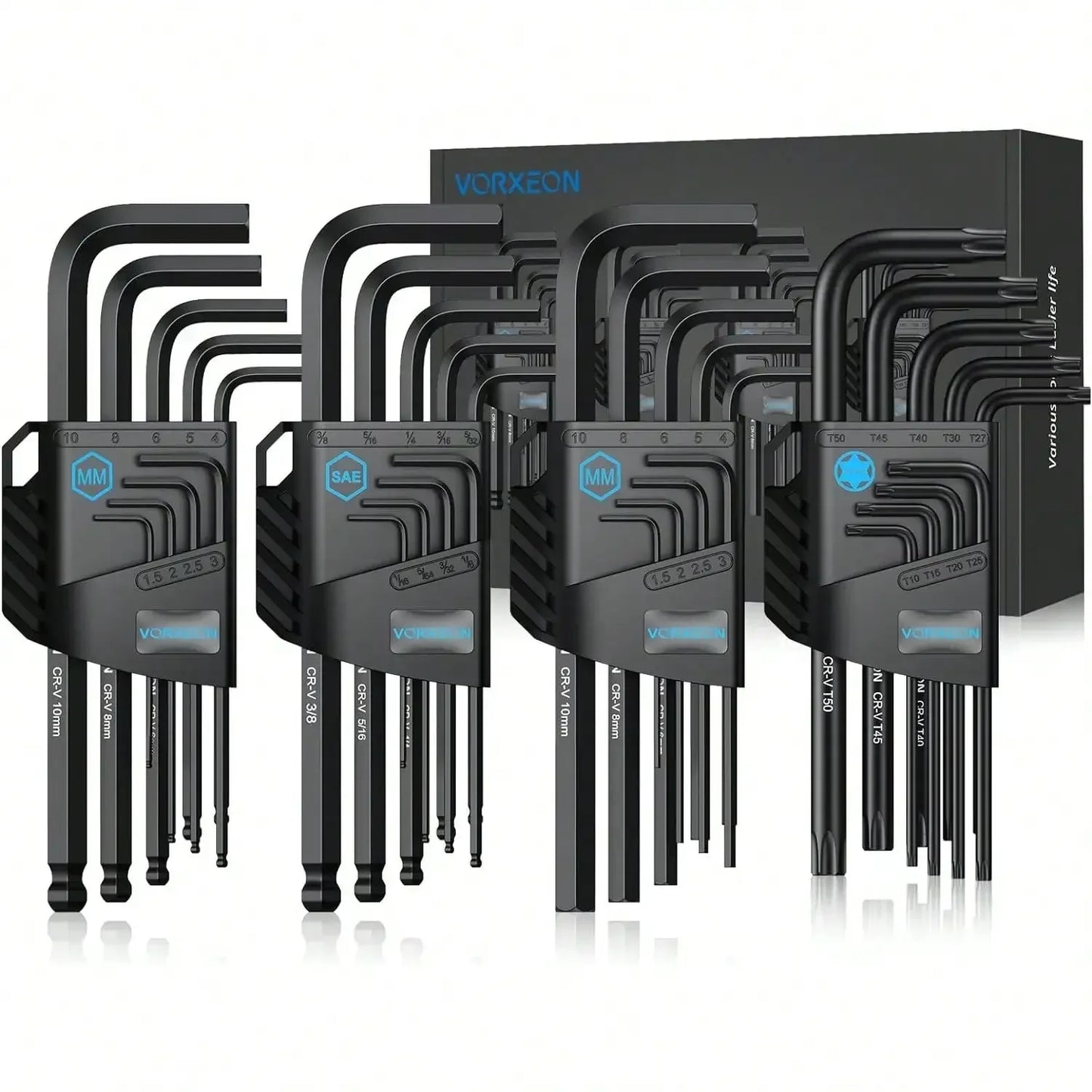 Jeu de clés Allen 6150CRV, 4 pièces, 36 pièces, extrémité sphérique longue, clé en L avec codage Visible pour vélo, réparation de meubles de Moto, bricolage domestique