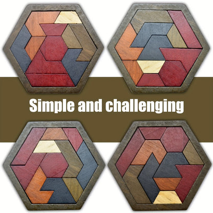 Puzzle Tangram hexagonal, jouets en bois pour enfants et adultes, puzzle stimulant, casse-tête en bois pour adultes