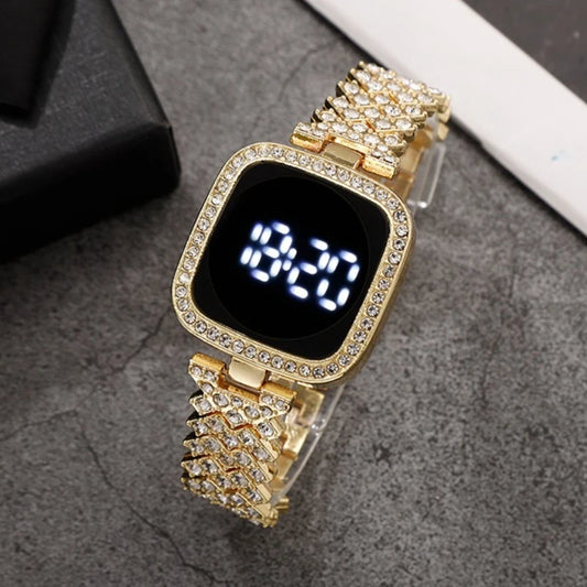 Montre numérique biscuits de luxe pour femme, écran tactile simple, montre LED, bracelet en acier, or rose, montre pour femme, mode