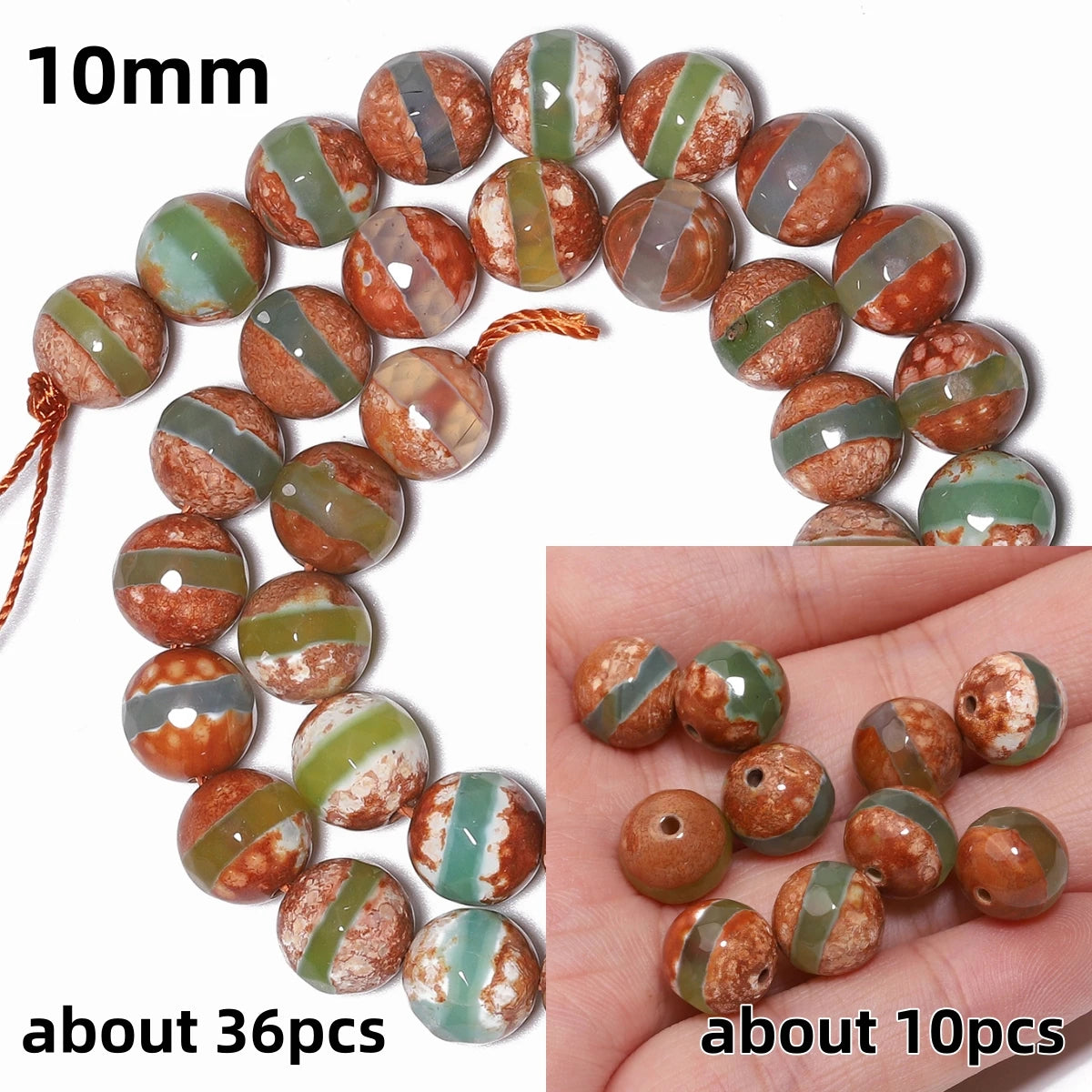 Perles rondes en agate Dzi naturelle, prière tibétaine, prairie mystique, perles pour bijoux, bricolage exécutif, accessoires de bracelet vintage, 6mm, 8mm, 10mm