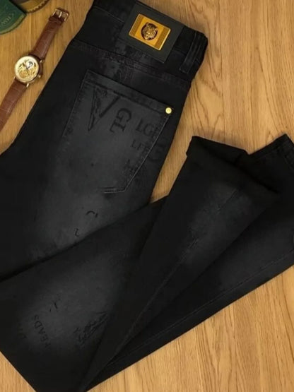 Jean Slim pour hommes, haut de gamme, européen, Version coréenne, décontracté, élastique, imprimé, pantalon Long, tendance pour jeunes