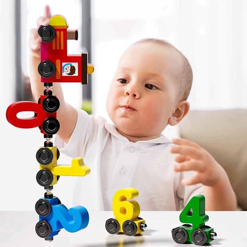 Ensemble de Train pour tout-petits, activités d'apprentissage, ensemble de Train éducatif pour tout-petits, Puzzle de Train numérique magnétique en bois