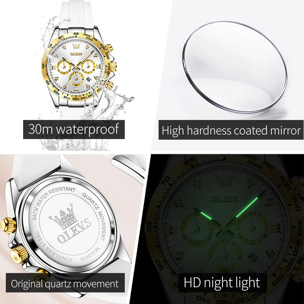OLEVS 5618  montre de luxe Original Quartz femmes montre Silicone étanche montre calendrier chronographe