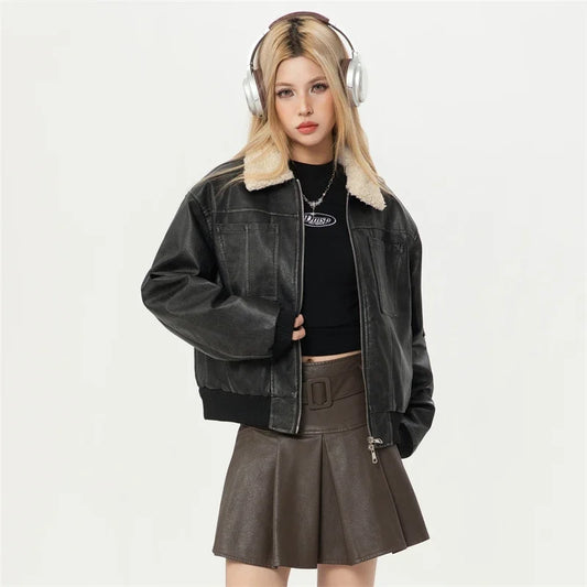 Veste d'extérieur en fausse fourrure pour femme, vestes de moto en cuir pour femme, manteau d'extérieur pour femme, offres Chester, nouveau, hiver, 2024