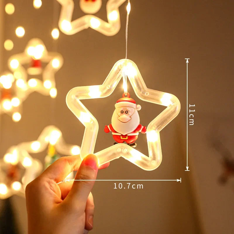 Rideau lumineux de noël en forme d'étoile du père noël, prise USB, guirlande de fête de vacances, pour la maison, la chambre à coucher, la décoration de fenêtre