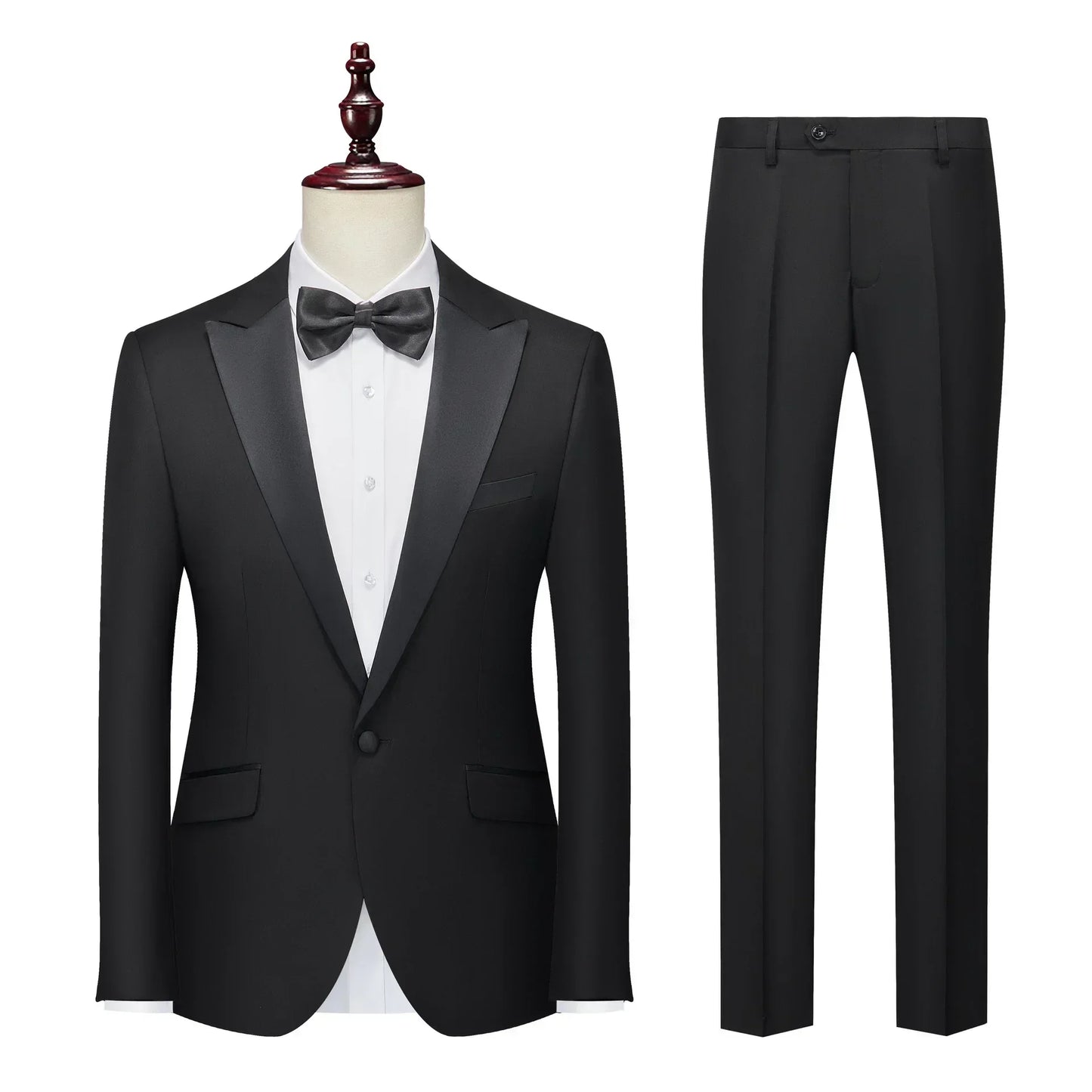 Ensemble 3 pièces pour hommes pour mariage, blazers élégants, col nœud, veste de luxe, pantalon, manteau formel, robe moulante, haute qualité