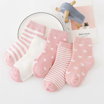 5 paires / lots de chaussettes en coton doux pour enfants garçons filles bébé bande de mode bande chaude automne hiver 0-8 ans chaussettes de dessin animé pour enfants