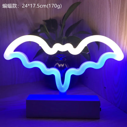 Décoration d'halloween néons chapeau de sorcière bonbons fantôme lampe de fête pour chambre Bar café décor éclairage crâne bébé veilleuse