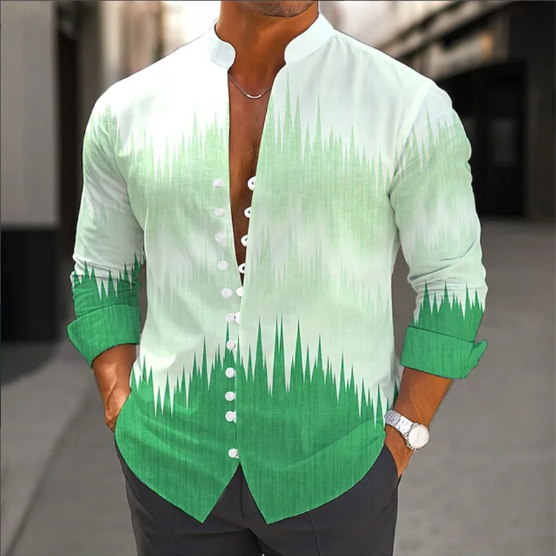 Chemise à manches longues pour hommes, transfrontalière d'été, imprimé bambou 3D, fleur, Vintage, col rabattable, manches longues, boutons