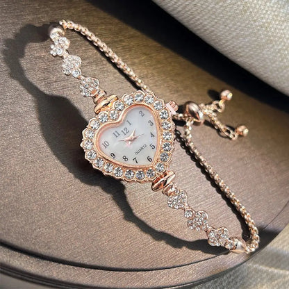 Montres à Quartz en acier inoxydable pour femmes, cloutées en strass et diamants, montre-Bracelet avec Bracelet réglable, décoration de poignet