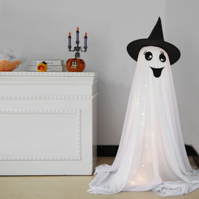 Décor fantôme LED d'Halloween – Décorations de chapeau de sorcière éclairées mignonnes et effrayantes pour porche, cour et accessoires d'affichage d'intérieur de la maison