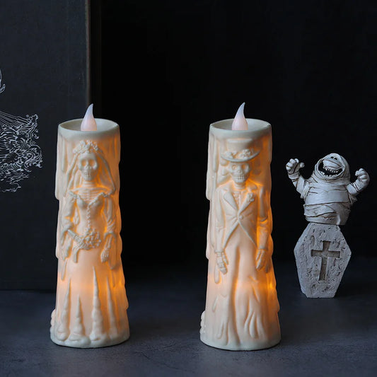 Lumières de crâne d’Halloween, bougies lumineuses LED, décorations effrayantes, accessoires décoratifs, mariée et marié fantômes, ornements de lampe de couple