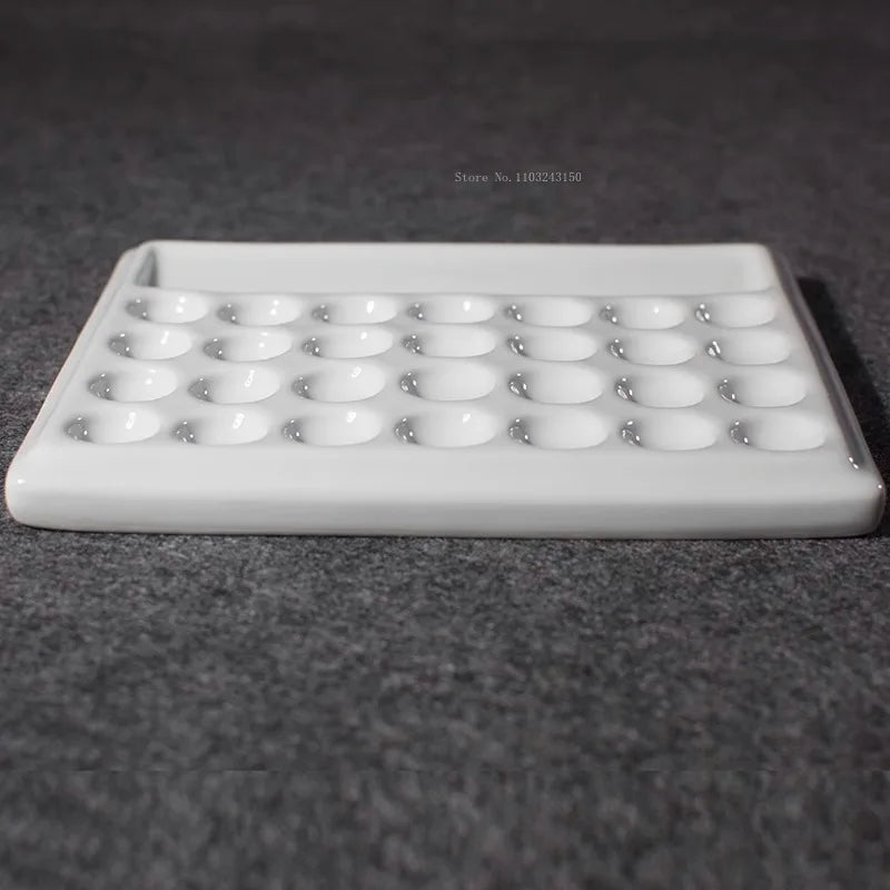 Palette de couleurs en céramique blanc pur à 28 trous, carrée et facile à nettoyer, peinture chinoise/aquarelle/palette, outil de peinture artistique pour étudiants