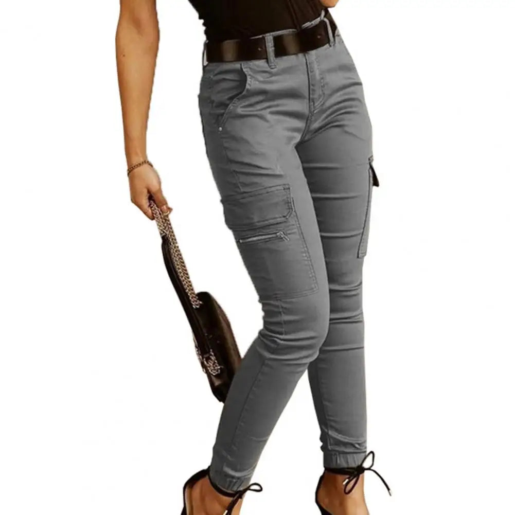 Pantalon crayon coupe slim pour femme, pantalon de survêtement monochrome, fermeture éclair, poches, bouton, bureau, femme, automne, hiver, salopette FJM