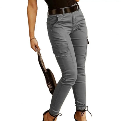 Pantalon crayon coupe slim pour femme, pantalon de survêtement monochrome, fermeture éclair, poches, bouton, bureau, femme, automne, hiver, salopette FJM