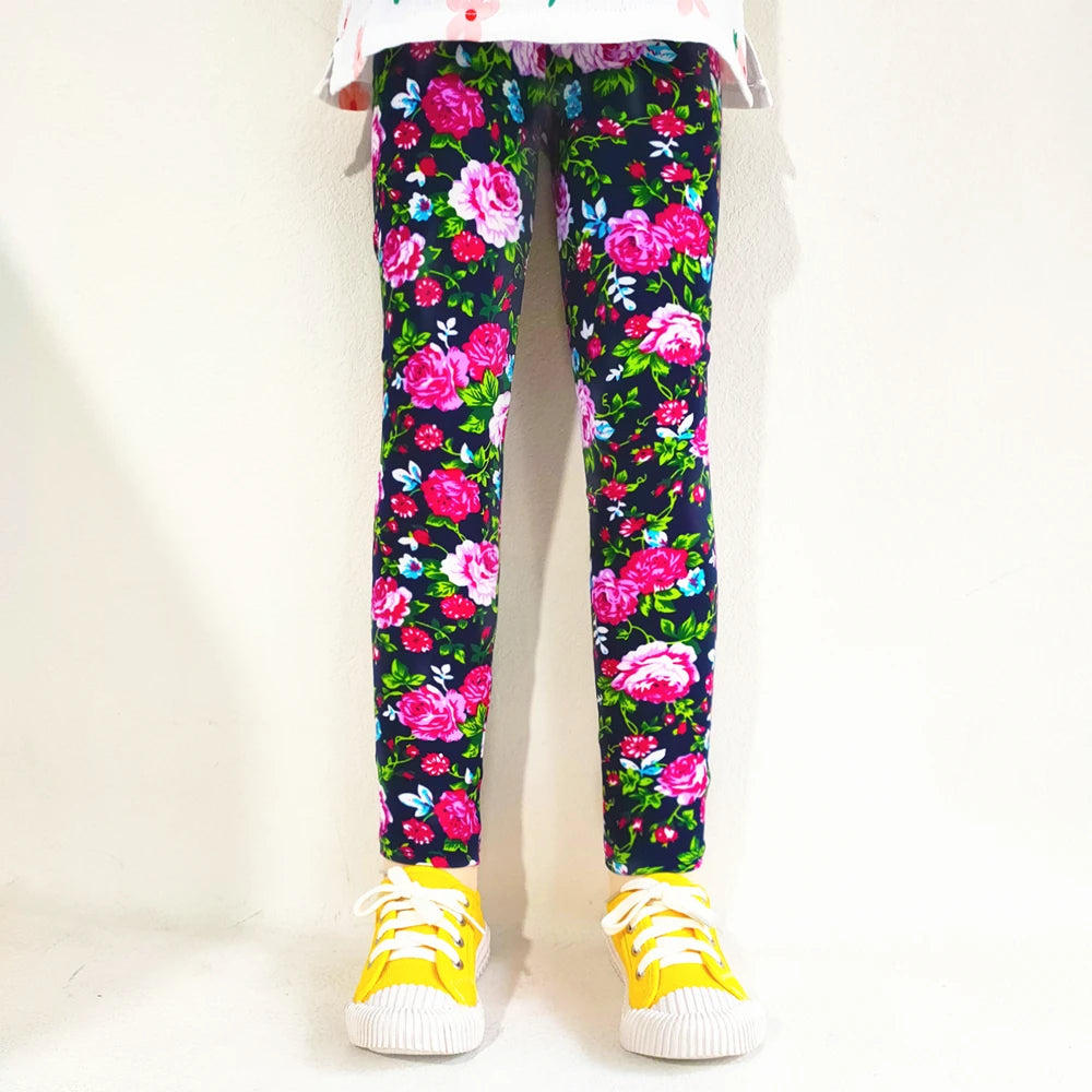 Leggings doux pour filles, pantalons pour enfants, imprimé de fleurs, slim, élastique, crayon