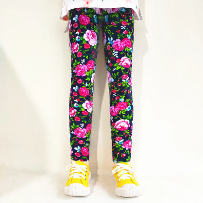 Leggings doux pour filles, pantalons pour enfants, imprimé de fleurs, slim, élastique, crayon