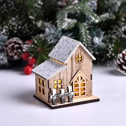 Lumière LED de noël maison en bois cabine lumineuse décorations de joyeux noël pour la maison bricolage ornements d'arbre de noël cadeaux pour enfants nouvel an