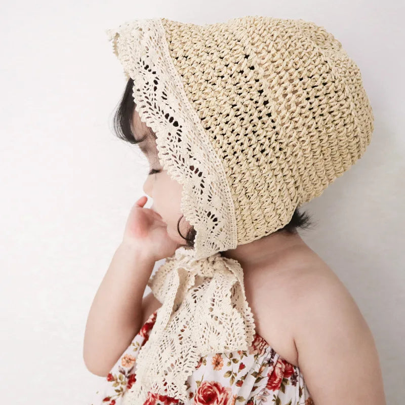 Chapeau d'été en dentelle pour bébé fille, casquette de plage, panama, princesse, bord large