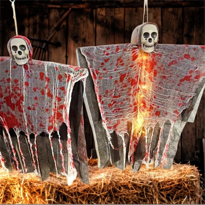 Crâne suspendu pour fête d'halloween, squelette fantôme, ornement, accessoires d'horreur, décorations de maison hantée avec lumière, décorations extérieures