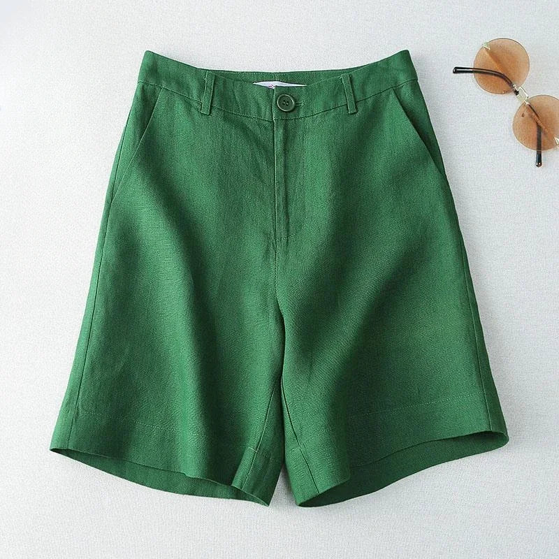 Style coréen pour l'été femmes Shorts lin demi genou longueur mi large femme pantalons courts Bermuda offre esthétique chaud Streetwear