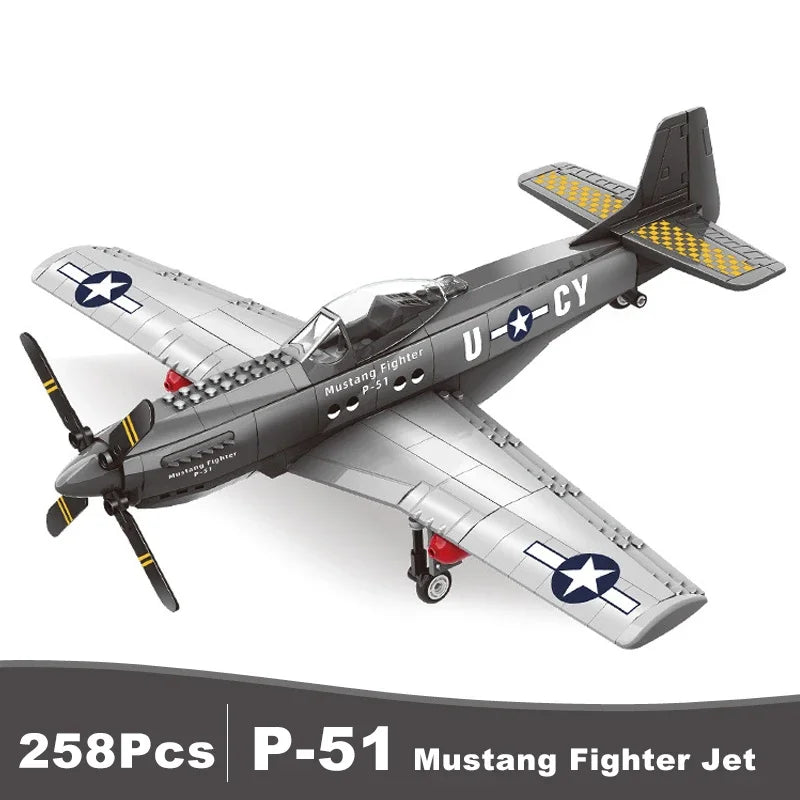 Militaire USA P-51 Mustang combattant Jets modèle blocs de construction avion technique avion MOC armes briques jouets pour cadeaux pour adultes