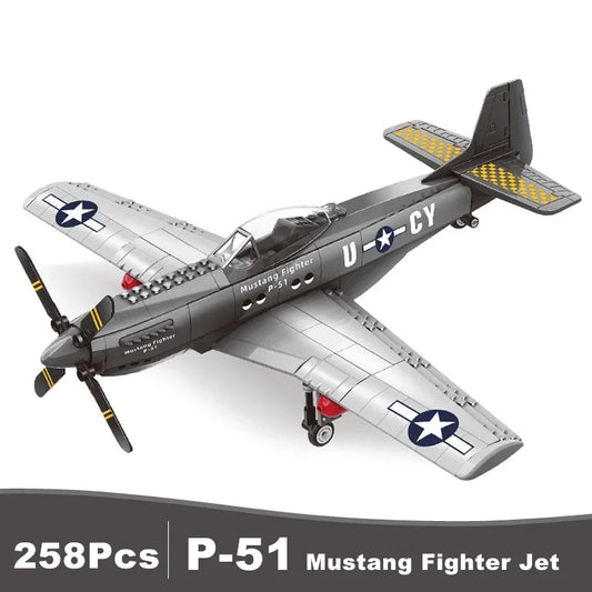 Militaire USA P-51 Mustang combattant Jets modèle blocs de construction avion technique avion MOC armes briques jouets pour cadeaux pour adultes