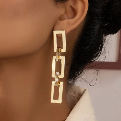 Boucles d'oreilles longues en métal pour femmes, Vintage, creux doré, géométrique, rectangulaire,