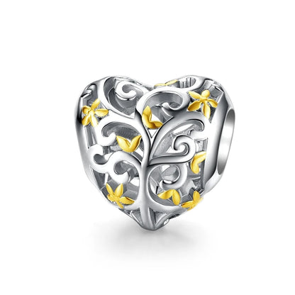 BISAER 925 en argent Sterling coeur série breloque perle coloré Zircon pendentif ajustement famille fête des mères anniversaire Bracelet bijoux à bricoler soi-même