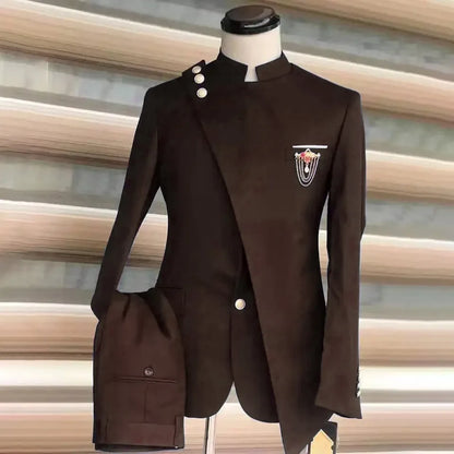 Costume européen et américain pour hommes, grande taille, col montant et col incliné, robe d'affaires, Banquet, Cocktail, robe d'hébergement, ensemble deux pièces