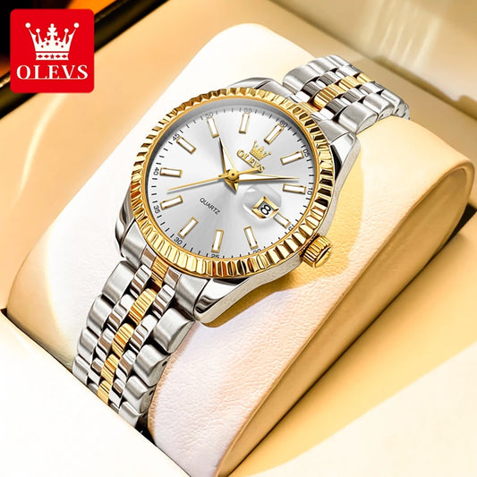 OLEVS-Montre à Quartz de Marque de Luxe pour Femme, en Acier Inoxydable, Étanche, Veilleuse, Élégante, d'Affaires, 5593
