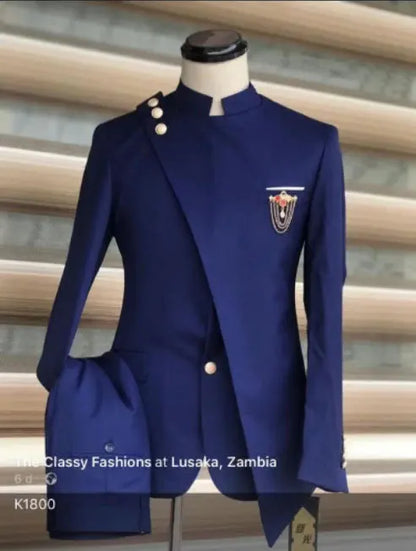 Costume européen et américain pour hommes, grande taille, col montant et col incliné, robe d'affaires, Banquet, Cocktail, robe d'hébergement, ensemble deux pièces