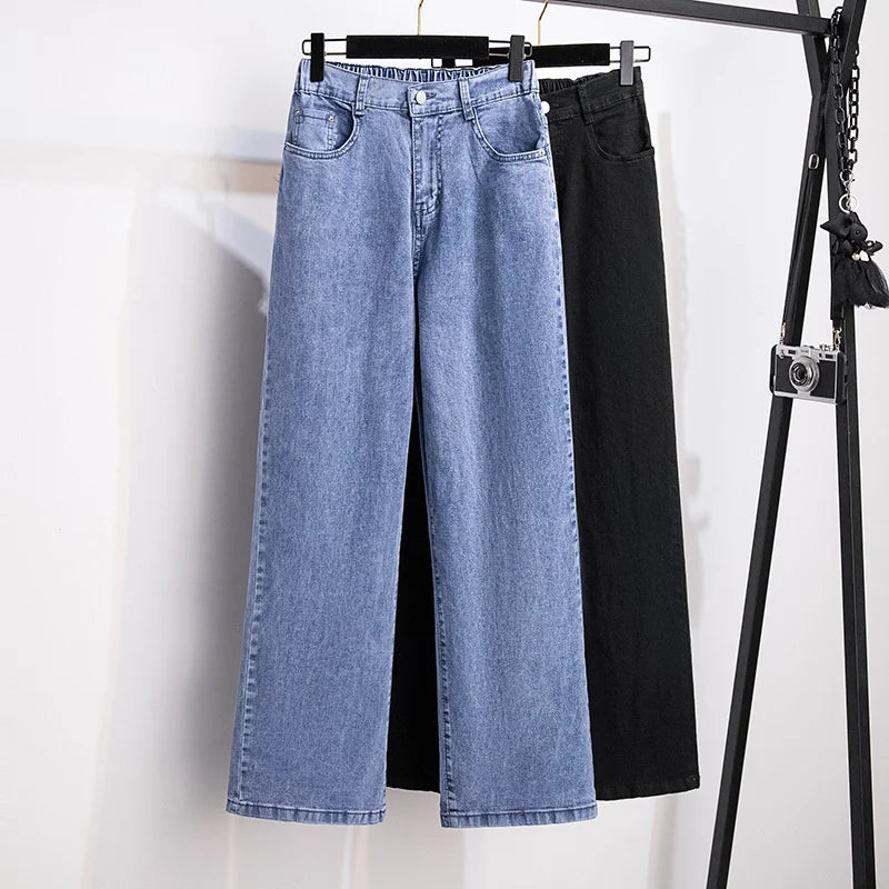 Femme Jeans Casual FJWashed Denim Straight Pants Femme Smile At Vintage Jeans XL-7XL Oversize Automne Hiver