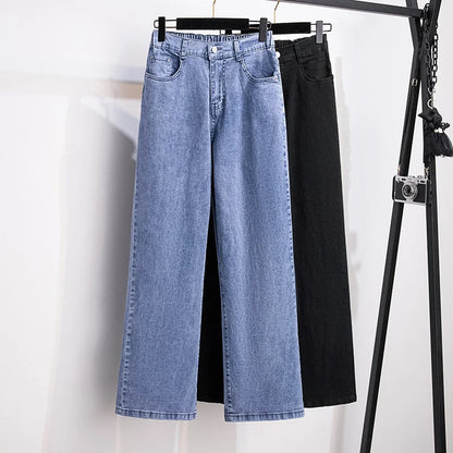 Femme Jeans Casual FJWashed Denim Straight Pants Femme Smile At Vintage Jeans XL-7XL Oversize Automne Hiver