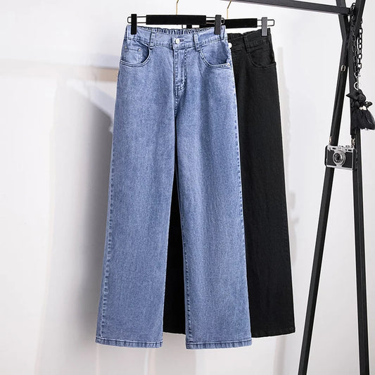 Femme Jeans Casual FJWashed Denim Straight Pants Femme Smile At Vintage Jeans XL-7XL Oversize Automne Hiver