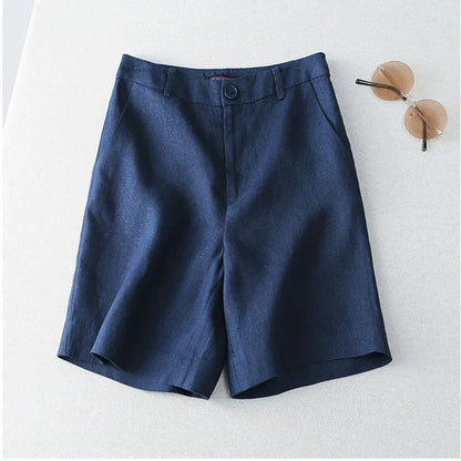 Style coréen pour l'été femmes Shorts lin demi genou longueur mi large femme pantalons courts Bermuda offre esthétique chaud Streetwear