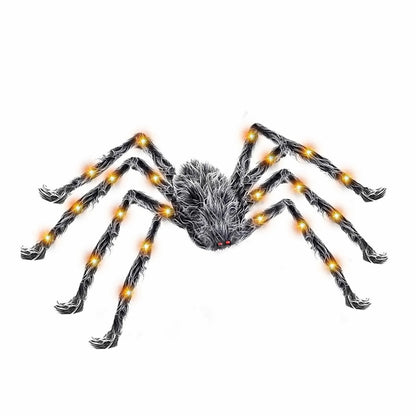 Araignée en peluche grise et blanche scintillante pour Halloween, fausse araignée géante en peluche, décor de maison hantée, accessoires d'araignée, décorations effrayantes pour jardin et cour