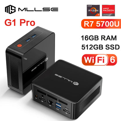 MLLSE G1 Pro Mini PC AMD Ryzen7 5700U DDR4 16GB RAM 512GB SSD WiFi6 BT5.2 Windows 11 Pro Mini ordinateur de bureau travail de jeu
