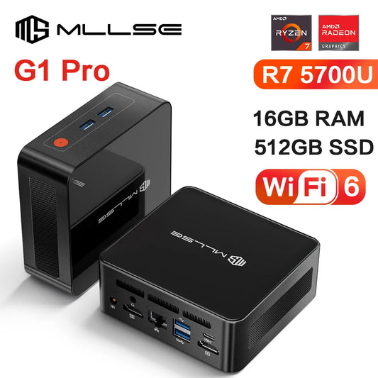 MLLSE G1 Pro Mini PC AMD Ryzen7 5700U DDR4 16GB RAM 512GB SSD WiFi6 BT5.2 Windows 11 Pro Mini ordinateur de bureau travail de jeu
