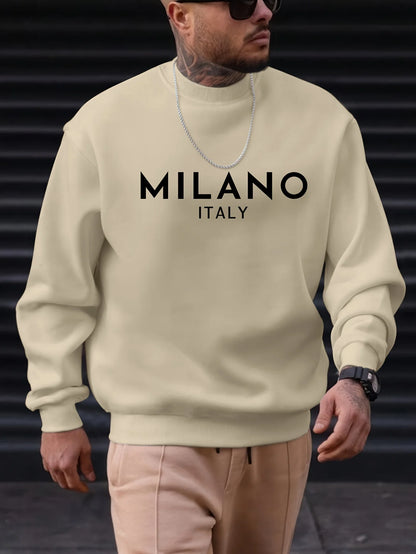 Sweat-shirt à manches longues et col rond pour homme, ample et décontracté, imprimé MILANO ITALIA, à la mode, automne et hiver