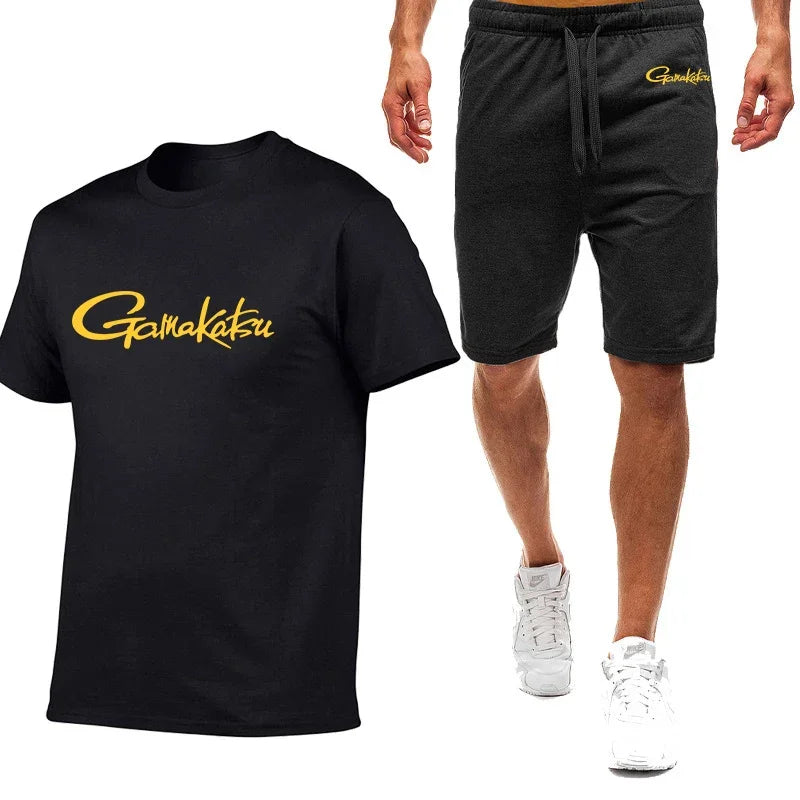 Gamakatsu Fishing 2024 homme impression Harajuku nouveau style neuf couleurs costume à manches courtes été T-Shirt Shorts décontractés ensemble 2 pièces