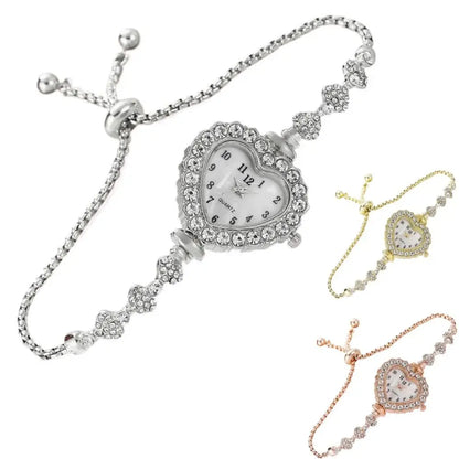 Montres à Quartz en acier inoxydable pour femmes, cloutées en strass et diamants, montre-Bracelet avec Bracelet réglable, décoration de poignet