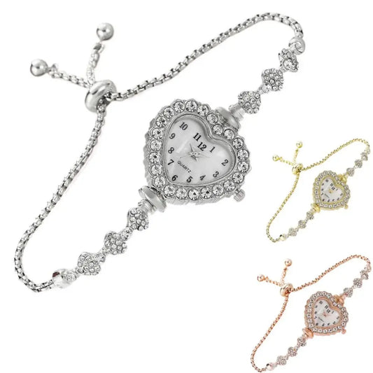 Montres à Quartz en acier inoxydable pour femmes, cloutées en strass et diamants, montre-Bracelet avec Bracelet réglable, décoration de poignet