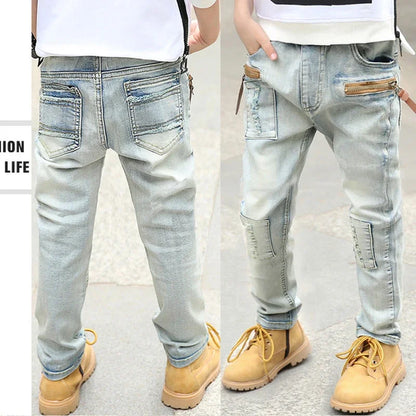 DIIMUU 4-11 ans garçons vêtements mince jean droit jeunes pantalons enfants bébé enfants Denim vêtements pantalon taille élastique bas