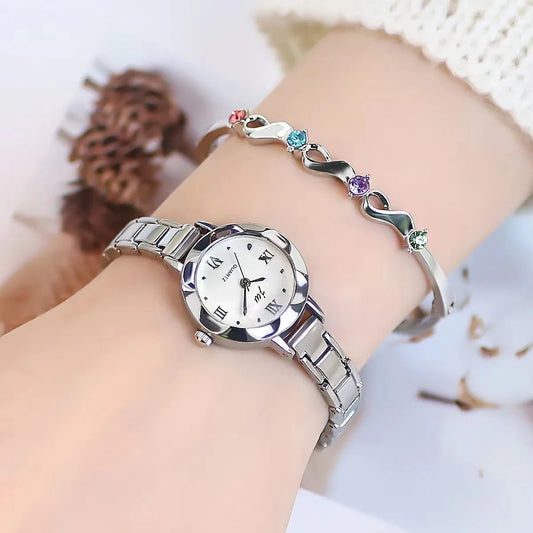 Montre argentée à petit cadran pour femme, acier inoxydable,