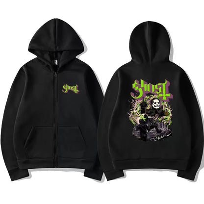 Mesurost Band Zipper Hoodie pour hommes, Hip Hop Respzed Fashion, Cartoon Anime Graphic Print, Zip Up Hoodies, Rock Gothic, PVD