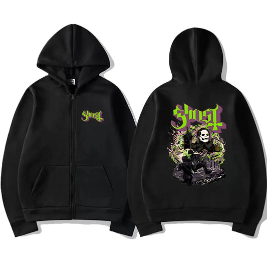 Mesurost Band Zipper Hoodie pour hommes, Hip Hop Respzed Fashion, Cartoon Anime Graphic Print, Zip Up Hoodies, Rock Gothic, PVD
