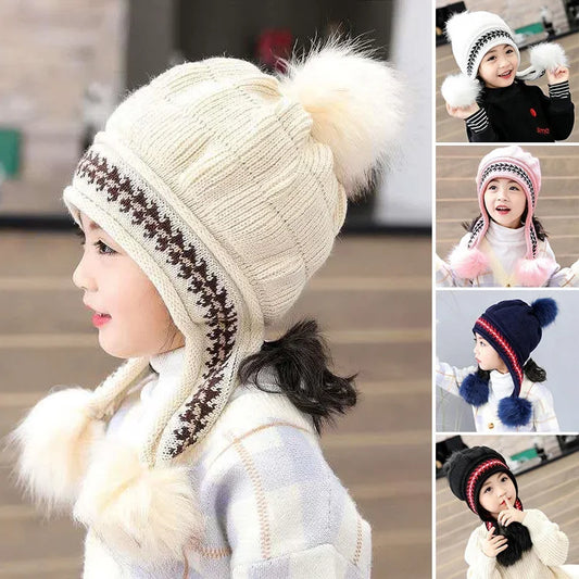 3-10 ans chapeau d'hiver nouveau épais chaud filles chapeau chaud tricoté enfants chapeaux oreille Protection chaude bébé chapeaux bonnets Bonnet