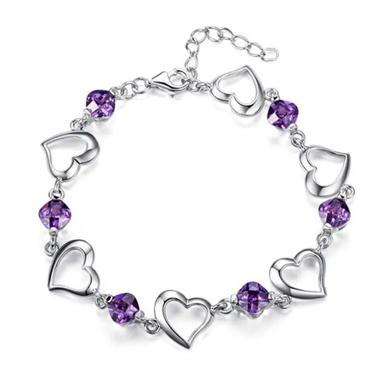 DOTEFFIL 925 en argent Sterling coeur violet Zircon Bracelet pour les femmes